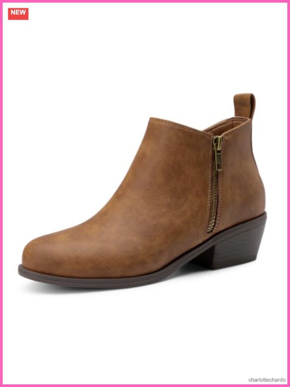 Women's Chunky Low Heel Ankle Boots with Side Zipper